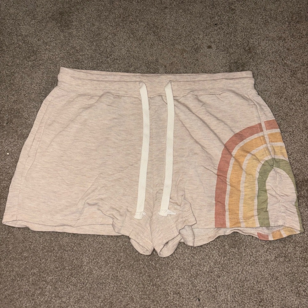 Altar'd State Cream Shorts with Colorful Rainbow Design